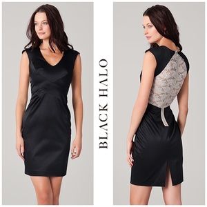 Black Halo Contrast Lace Inset Satin Sheath Dress